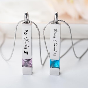 Personalized Urn Necklaces for Ashes, Stainless Steel Bar Cremation Necklace, Cremation Jewelry for Human or Pets Ashes