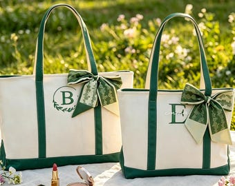 Bolsa de lona bordada personalizada, bolsa de praia com zíper, presente para madrinhas, bolsa para o Dia das Mães