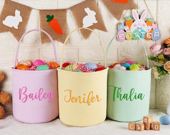 Personalized Embroidered Easter Basket, Striped Seersucker Kids Gift