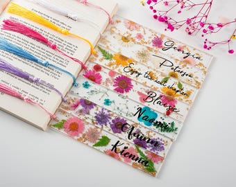 Gepersonaliseerde geperste bloem bladwijzer, madeliefje hars bladwijzer, aangepaste bladwijzer met naam, cadeau boekenliefhebber, cadeau voor leraar, bladwijzers met gedroogde bloemen