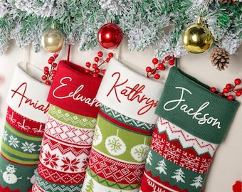Personalized Embroidered Knit Christmas Stocking, Custom Family Name Holiday Decor