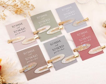 Juego de pinzas para el cabello para damas de honor, pinzas para el cabello "Para tener y conservar" con tarjeta de propuesta, pinzas para el cabello de boda con perlas, regalo de propuesta para damas de honor