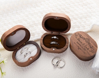 Gepersonaliseerde houten ringdoos, ovale verlovingsringdoos, dubbele doos voor ringdrager, aangepaste ringdoos, trouwringdoos, cadeau voor haar