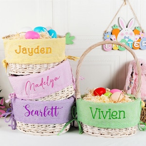 Personalized Seersucker Easter Basket Liner, Custom Name Monogram