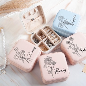Mini joyero personalizado, caja de regalo con flores para el mes de nacimiento, joyero personalizado, regalo para madre, joyero personalizado, joyero de viaje
