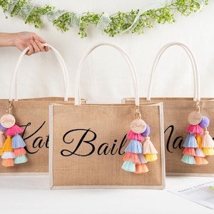 Bridesmaid Burlap Bags Personalized,Bridesmaid Proposal Bags,Monogram Beach Tote Bag, Embroidered Bridal shower bag,Bachelorette Party