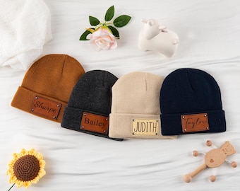 Personalized Baby Beanie with Name, Custom Newborn Knit Hat, Baby Name Patch Winter Hat, Baby Shower Gift