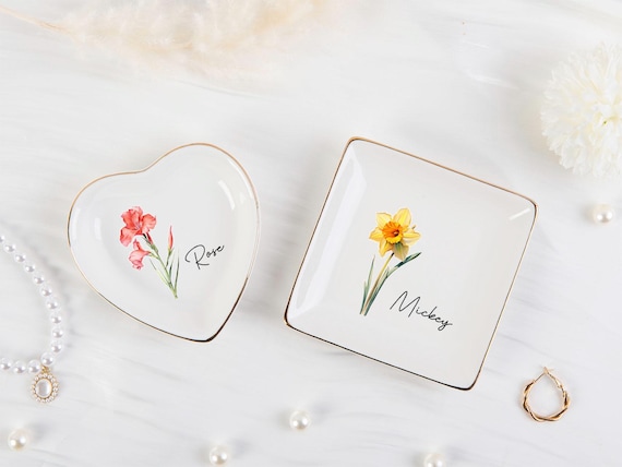 Personalized birthday flower tray, flower ring tray, birthday jewelry tray,Custom Trinket Dish,Wedding bridesmaid gifts, engagement gifts