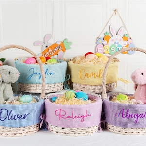Forro de cesta de Pascua personalizado, cesta de Pascua personalizada con forro, cesta de Pascua para niño, cesta de Pascua para niña, regalo con nombre bordado