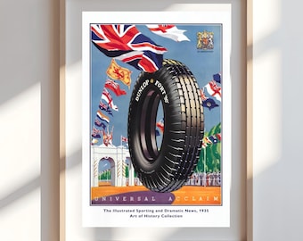 Vintage Wall Art 1930s British Tyres Poster: Colourful Mid Century Garage Décor