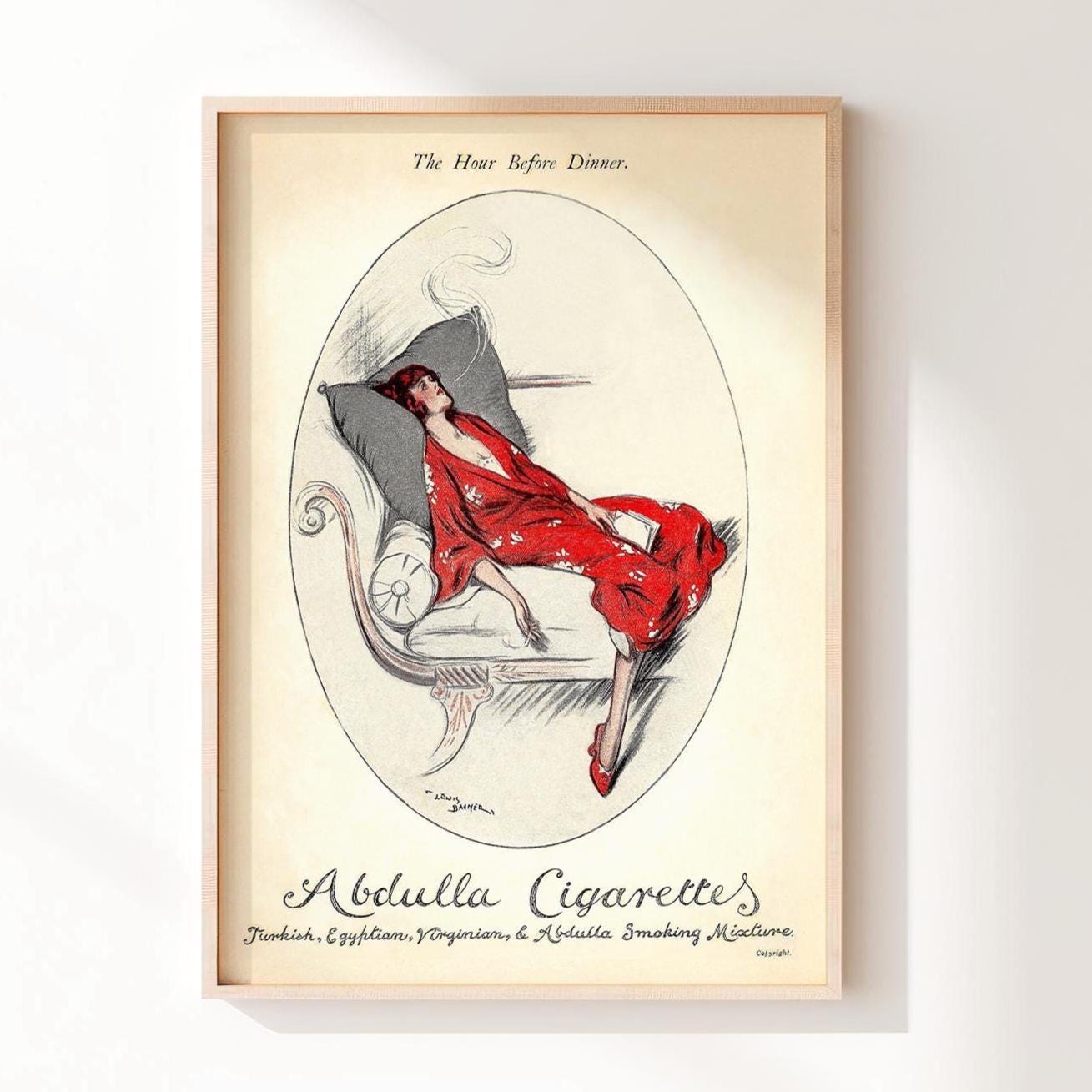 1920s Art Deco Poster: Woman Reading, Tobacco Ad