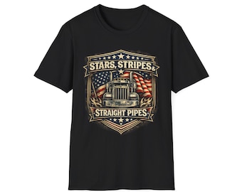 Stars Stripes and Straight Pipes Shirt, Patriotic Trucker Tee, Veteran Truck Driver Gift