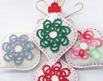 1 Lace Wreath Christmas Ornament on Wool Felt | Lace Holiday Decor | Hand Stitched Felt Tree Ornaments | Xmas Felt Ornament | Multiple Color
