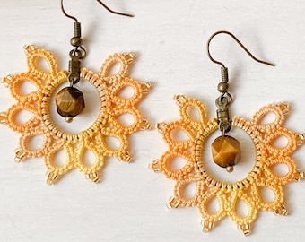 FALL Sunflower Earrings | Golden Tigers Eye Earrings | Yellow Statement Earrings | Honeycomb Lace Earrings | Mom Gift | Teacher Gift