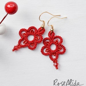 Handmade Flower Petal Red Statement Earrings: Beaded Lace Jewelry