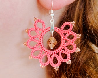 Pink Coral Earrings, Salmon Pink Earrings, Lace Living Coral Earrings, Orange Coral Beaded Jewelry Bridesmaids Gifts for Best Friends