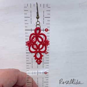 Red statement earrings Red lace earrings Red dangle earrings Red earrings Gift for wife Gift for girlfriend Handmade lace image 7