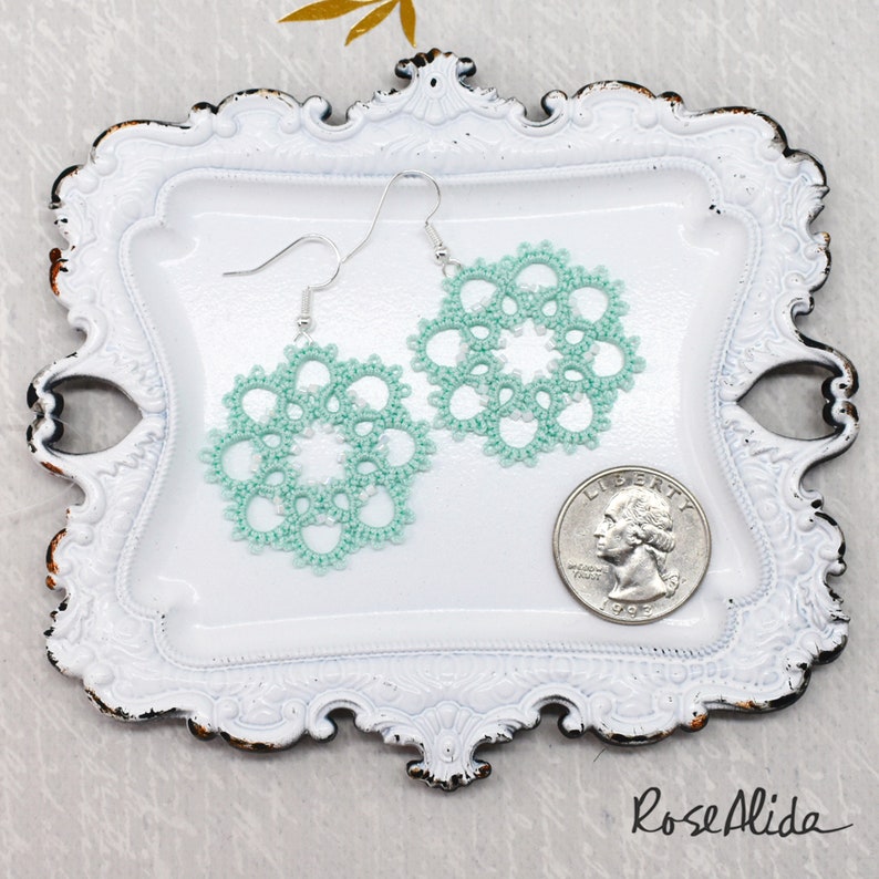 White beaded mint green earrings of lace. Bridesmaids earrings jewelry Wedding earrings Mint earrings Flower earrings Lace earrings image 2