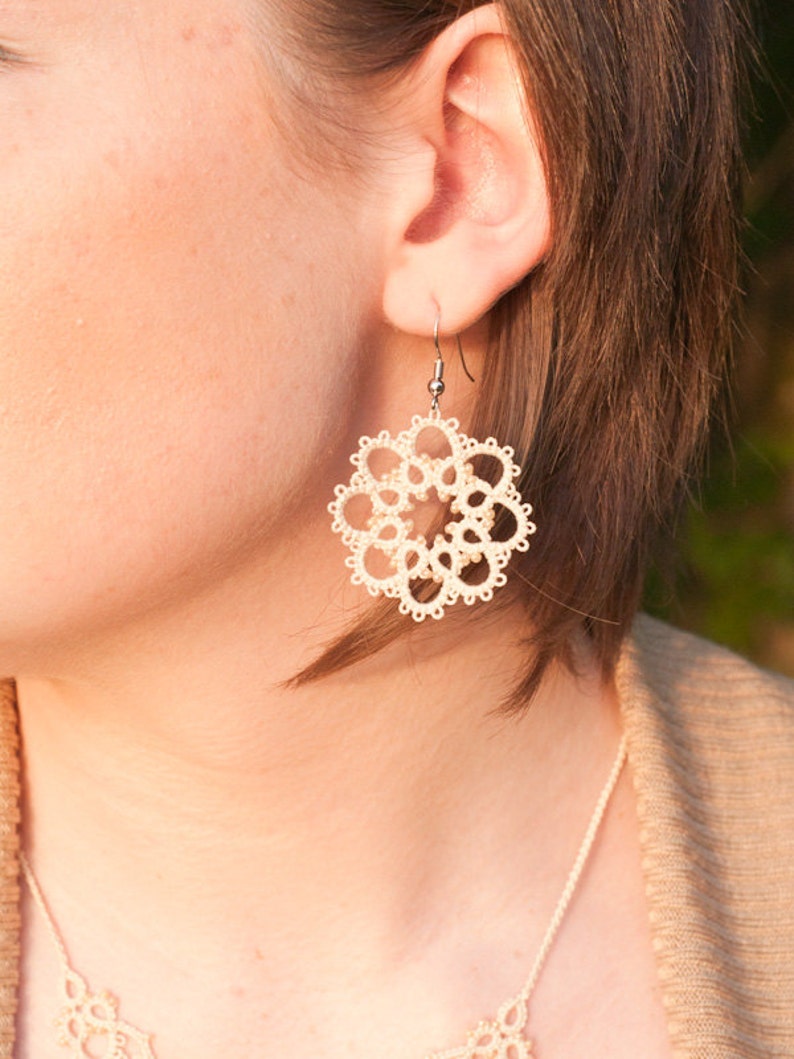 White beaded mint green earrings of lace. Bridesmaids earrings jewelry Wedding earrings Mint earrings Flower earrings Lace earrings image 10