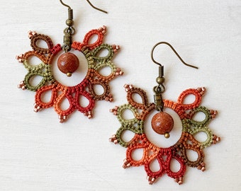 Autumn earrings | Fall earrings | Goldstone earrings | Fall hoop earrings | Lace earrings | Ombre Fall Boho earrings | Fall Lace earrings