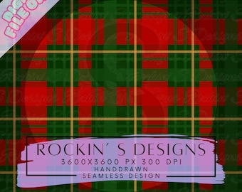 Classic Christmas Plaid Seamless Pattern Red & Green Tartan Digital Paper Hand Drawn Holiday Check Background Traditional American Christmas
