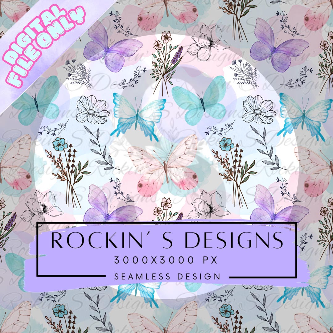 Pastel Watercolor Butterfly & Floral Seamless Pattern | Digital Paper ...