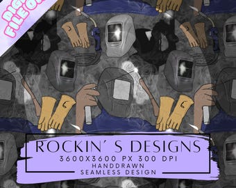 Welder Career Pattern Digital Design | Welding Helmet Gloves Seamless Design | Commercial Use | Printable