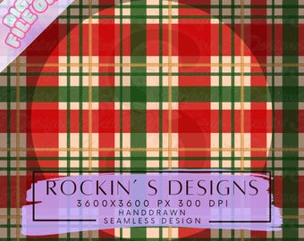 Classic Christmas Plaid Seamless Pattern Red & Green Tartan Digital Paper Hand Drawn Holiday Check Background Traditional American Christmas