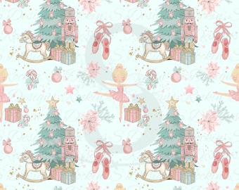 Nutcracker Ballet Christmas Seamless Pattern | Pastel Holiday Digital Paper | 3600x3600px PNG | Ballerina Clipart | Scrapbook & Sublimation