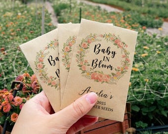 Pacote de sementes de flores silvestres Baby In Bloom/Pacotes de sementes personalizados para chá de bebê/Envelopes de sementes personalizados para chá de bebê/Presentes para bebê/Lembrança de batismo