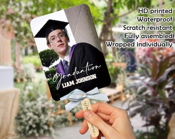 Custom Graduation Photo Fans, Grad Hand Fans with Bows, Double-Sided Printed Photo Fan, Congratulations Gift, Class of 2025 Graduation Party