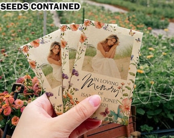 Gepersonaliseerde zaadpakketjes met wilde bloemen en foto als gedenkgeschenk, zaadpakketjes voor een begrafenis, zaadpakketjes in bulk, ter nagedachtenis.