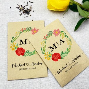 Initial Monogram Wedding Seed Packets, Wildflowers for Love Seed Envelopes, Bulk Wedding Favor Seed Packets for Guests, Bridal Shower Favors