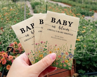 Personalized Baby Shower Wildflower Seed Packets, Bulk Custom Baby Shower Party Favors, Baby Blooming Favor Seed Envelope, Newborn Baby Gift