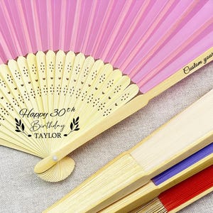 Personalized Birthday Wooden Fans, Bulk Custom Birthday Fabric Cloth Hand Fans, Birthday Celebration Fans, 30th, 40th, 60th Birthday Gifts