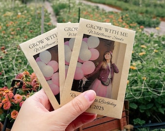 Paquete de semillas personalizado para cumpleaños con foto / Paquetes de semillas de flores silvestres para cumpleaños / Regalos de semillas a granel para fiestas de cumpleaños / Idea de regalo de cumpleaños / Regalo para los 16 años