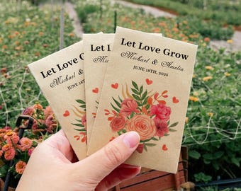 Personalized Wedding Flower Seed Packets, Let Love Grow, Bulk Custom Wildflower Seed Packets for Bridal Shower Wedding Favors, Wedding Seeds