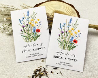 Custom Bridal Shower Wildflower Seed Packets, Bulk Weddding Seed Packet Favors for Guests, Personalized Seed Favors for Bridal Shower Party