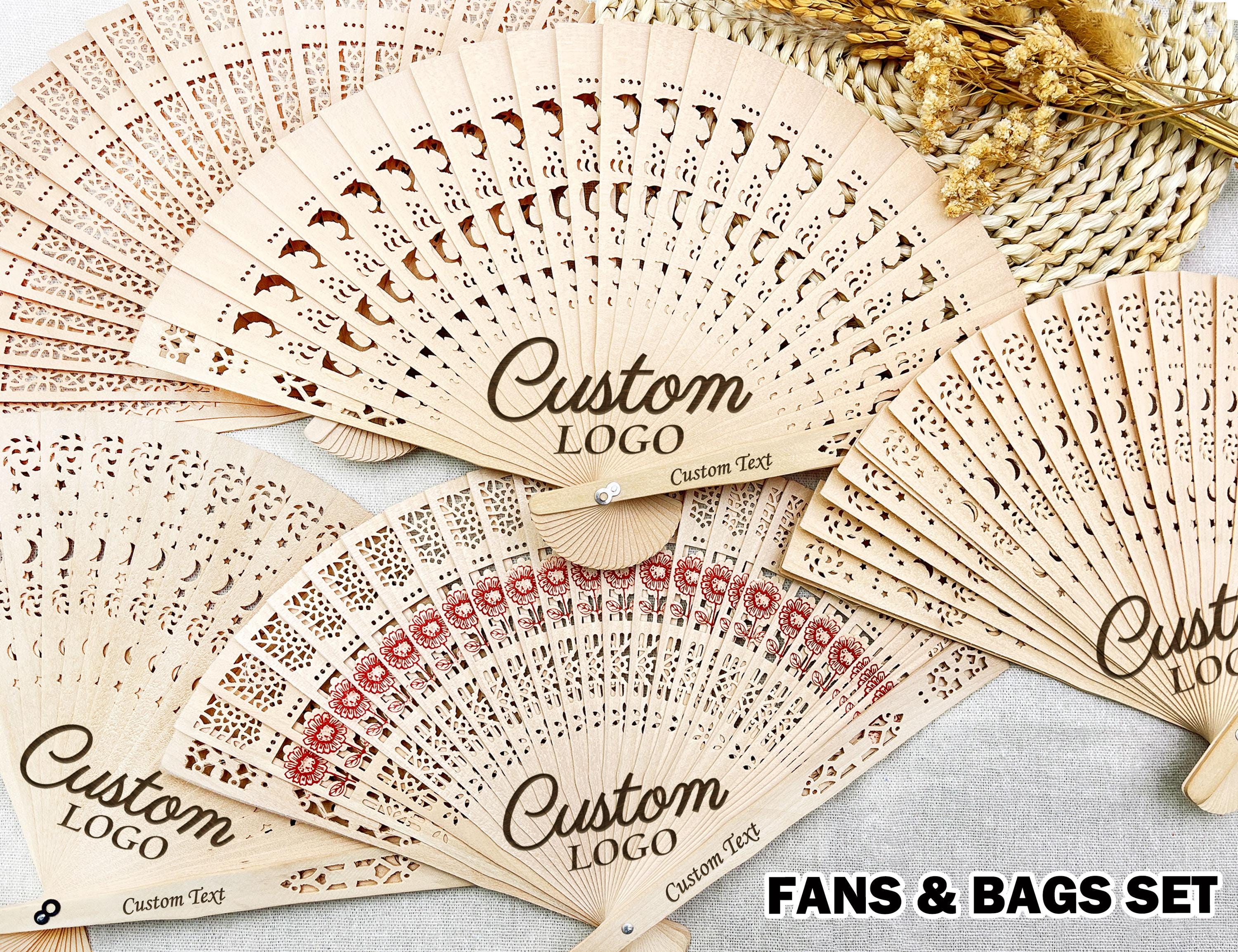 Custom Hand Fan with Logo/Bulk Party Favor Wooden Fans/Wedding Logo Fan/Personalized Fan for Guests/Business Giveaway Ideas/Gift for Friends