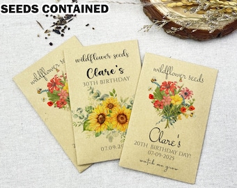 Paquetes de semillas de flores silvestres personalizados para cumpleaños / Paquetes de semillas personalizados para fiestas de cumpleaños / Recuerdos de semillas para cumpleaños al por mayor / Regalos de cumpleaños / Baby Shower