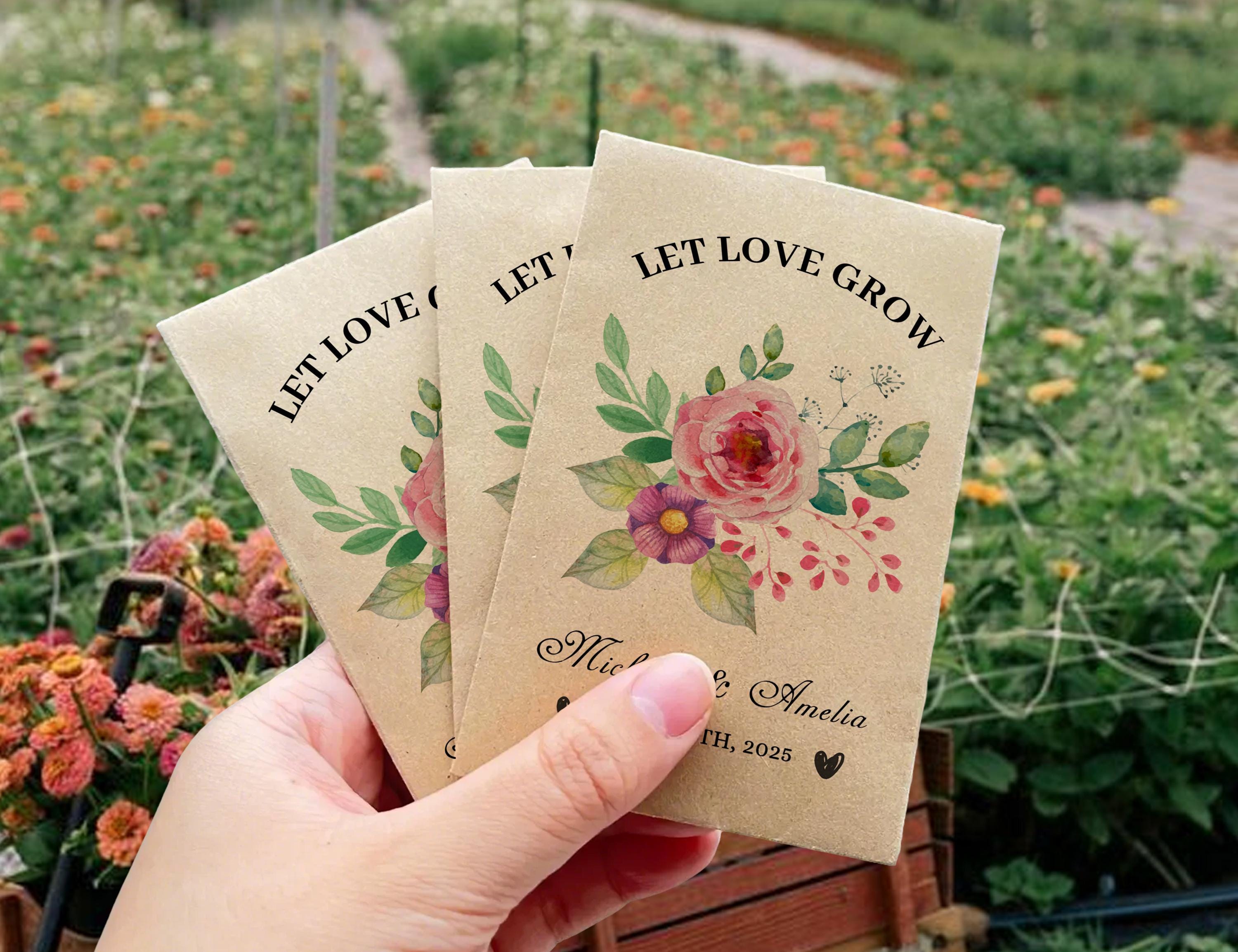 Personalized Flower Seed Packet for Wedding/Let Love Grow Seed Envelope/Bulk Custom Wildflower Packets for Bridal Shower/Planting Love Seeds