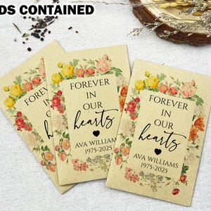 Forever in Our Hearts Personalized Seed Packet Funeral Favors for guests/Forget me not Seeds/Memorial Service Favors/Custom Sympathy Cards