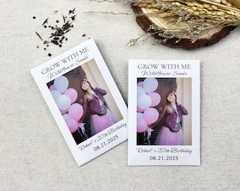 Paquete de semillas personalizado con foto/Recuerdos para fiestas de cumpleaños/Cultiva conmigo/Cumpleaños importante/Semillas de flores silvestres personalizadas para quinceañera/Baby Shower