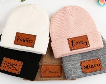 Custom Knit Baby Beanie, Personalized Name Patch, Unisex Hat