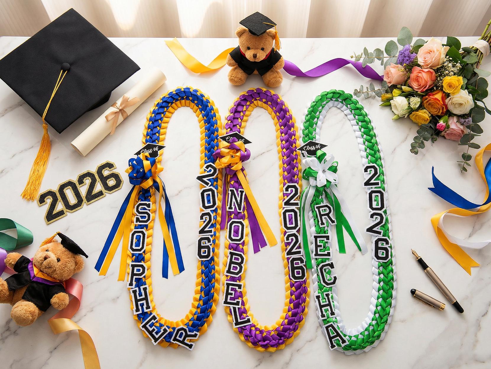 Graduation Ribbon Lei, Class of 2026, Custom Name, Graduation Cap ...