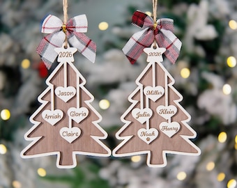 Adorno navideño familiar personalizado para el árbol de Navidad 2026, con los nombres de los miembros de la familia, adorno familiar, recuerdo navideño familiar, regalos de Navidad