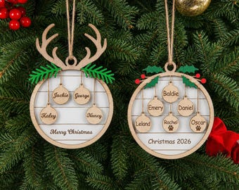 Adorno navideño personalizado para familia y mascotas, adorno de madera para árbol de Navidad, adorno navideño familiar 2026, adorno navideño personalizado