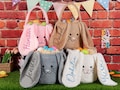 Personalized Plush Bunny Easter Basket, Embroidered Name, Long Ears