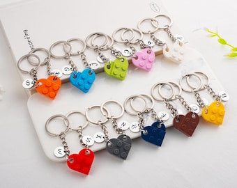 Porte-clés coeur Lego personnalisé, coeur initial d'anniversaire, cadeau pour petite amie, cadeau pour petit ami, porte-clés assortis, cadeaux pour lui/elle