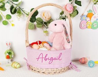 Personalized Embroidered Seersucker Easter Basket Liner, Pastel Colors
